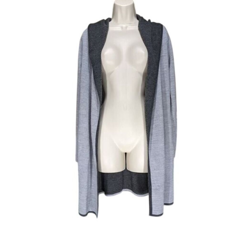 Wool Blend BNCI Blanc Noir Hooded Open Front Cardigan W/S Grey Longline LN/ NWOT